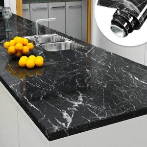 Self Adhesive Black Marble Sheet for Kitchen / Waterproof Anti Oil & Heat Resistant Wallpaper Sheet (Black)size 60?200cm