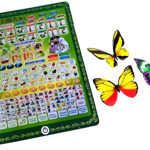 Deal (pack of 5) 1 Arabic tablet & 3 led butterfly | Arabic Learning Tablet for kids 2 in 1 Prayer and Letters (Arabic & English) Learning (Random Color) | Creative Colorful Plastic Flash Butterfly Lamp Small Night Lamp (Random Color & Design)